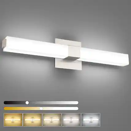 Front. PO3TICJUNKI3 - Bathroom Light Fixtures Inch Led Vanity Lights w Modern Over Mirror Cool - Brushed Nickel - 5CCT Dimmable 24 inch.