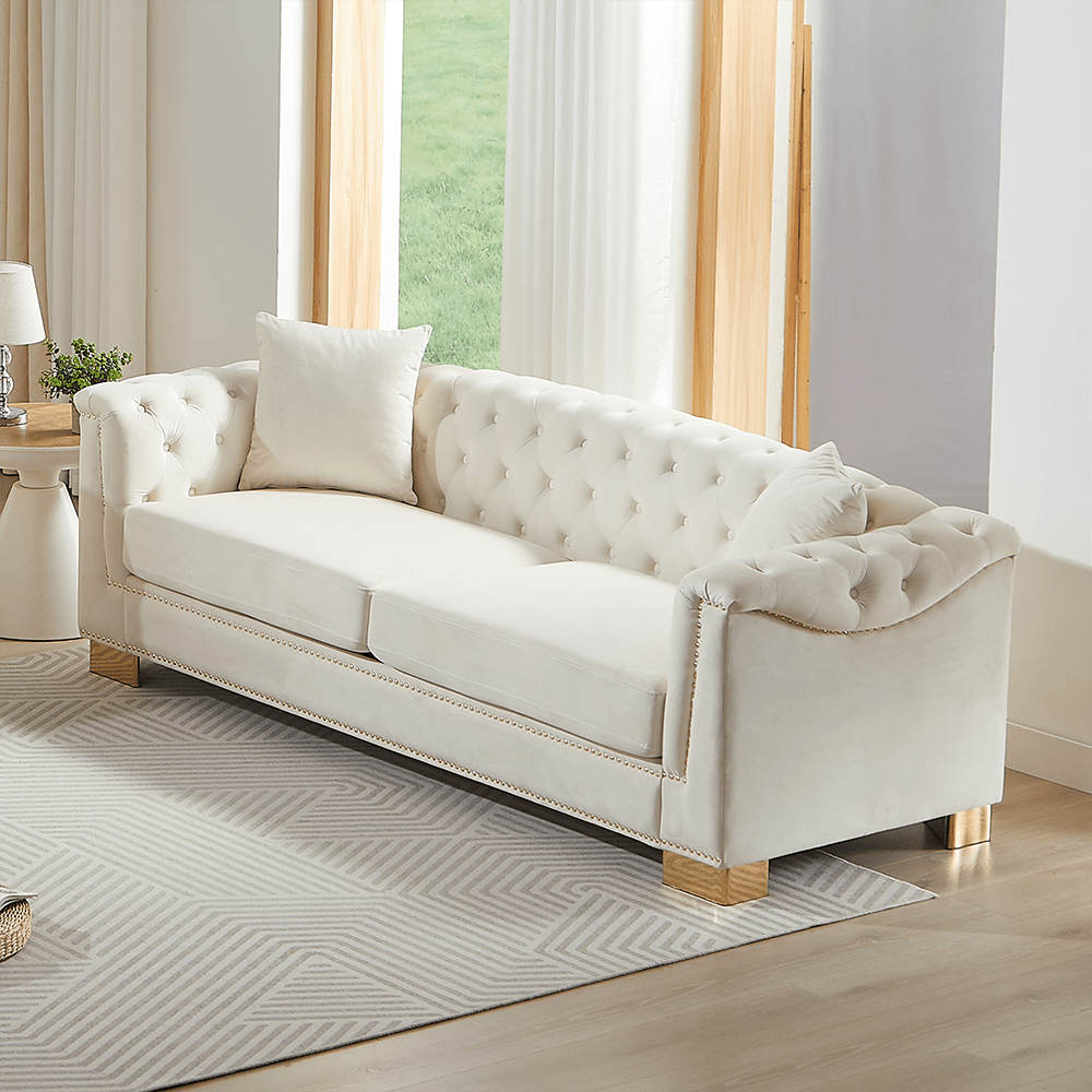 Alt View 2. Trinkets Crazed - 2 Pieces Living Room Sofa, Chesterfield Classic 3 Seater Sofa, Mid Century Modern Velvet Cloud SofaS Couches - Beige.