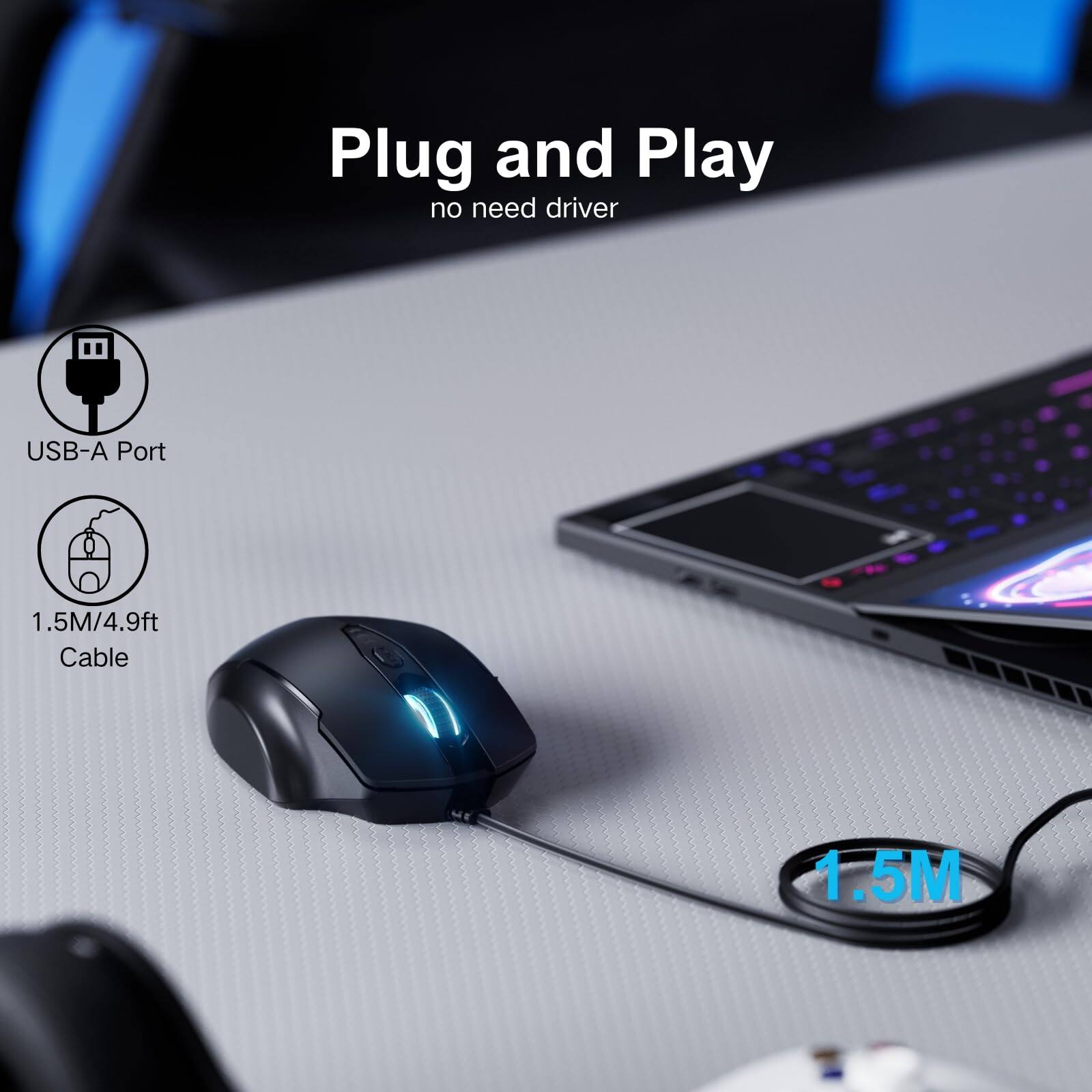 Plug and Play  
no need driver  

USB-A Port  
1.5M/4.9ft Cable  

1.5M