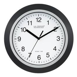 La Crosse Technology - 10 Inch Classic Black Atomic Analog Wall Clock - Black/Silver