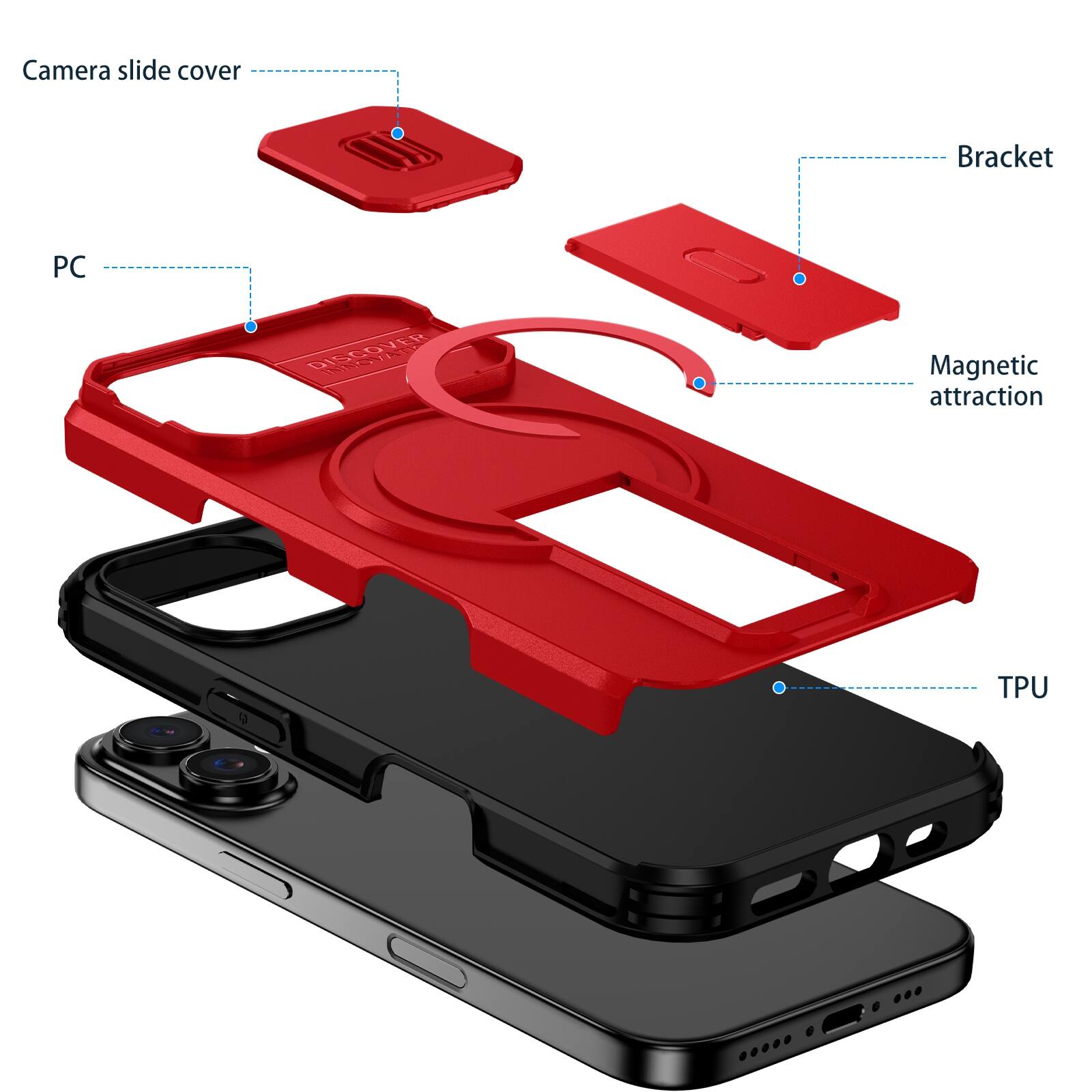 Camera slide cover  
Bracket  
PC  
DISCOVER INNO VATI  
Magnetic attraction  
TPU