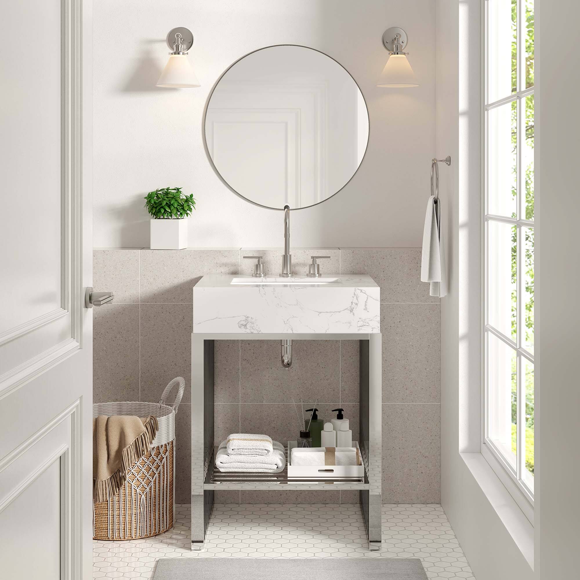Front. Modway - Gridiron Bathroom Vanity Basin Included by Modway - White Silver.