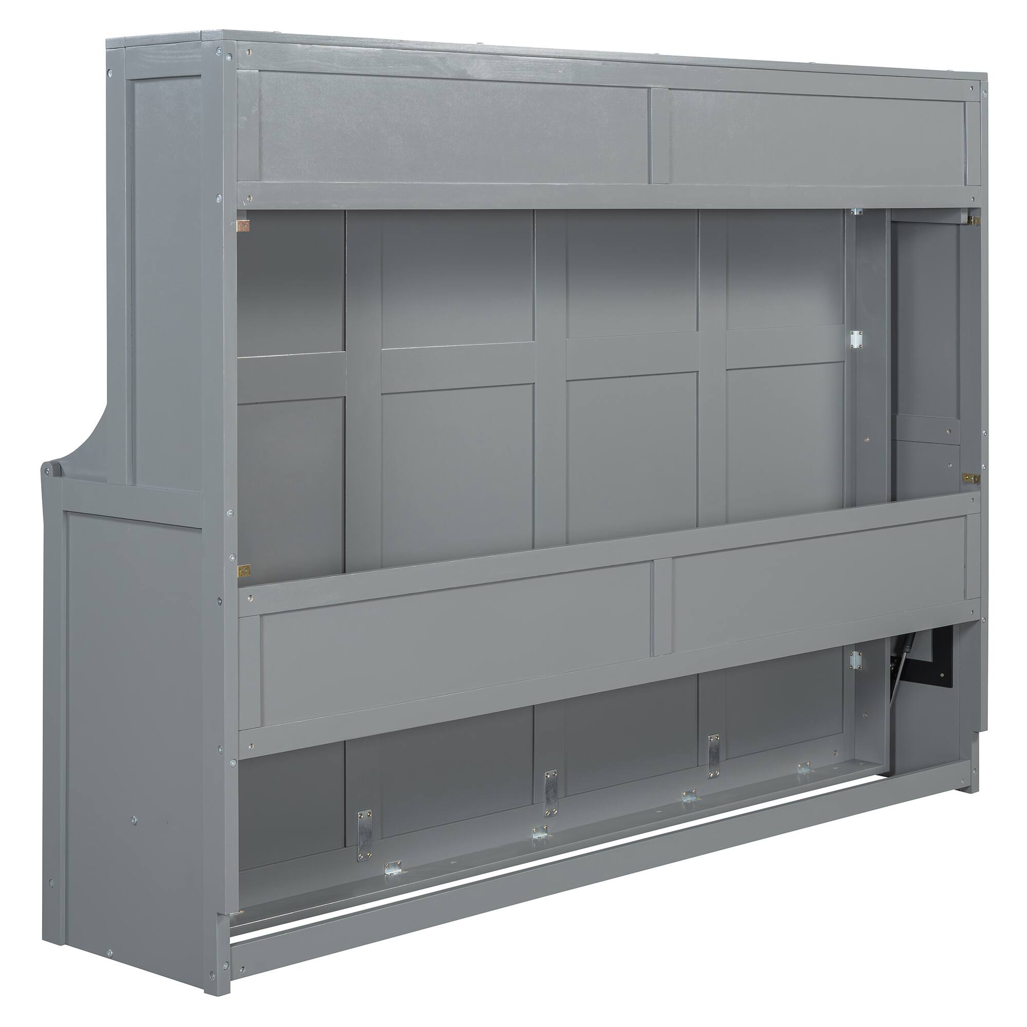 Alt View 2. Tiramisubest - Queen Size Gray Wood Murphy Bed with Hydraulic Lift & Desk, Space-Saving - Gray.