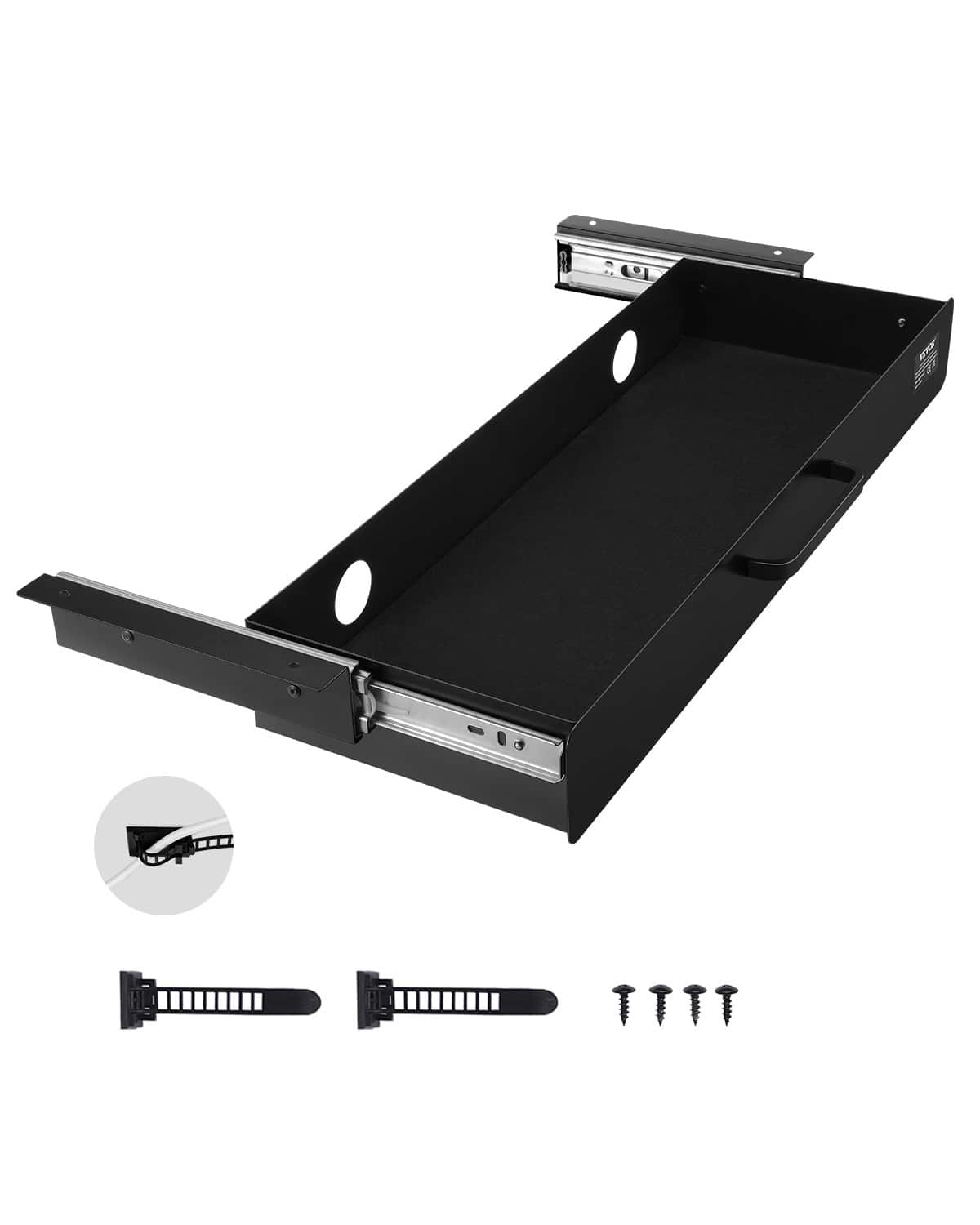 Front. VEVOR - 22" Wide Under Desk Drawer Slide Out, Under Desk Mounted Pull-out Drawer Attachment, Hidden Desktop Storage Organizer - Black.