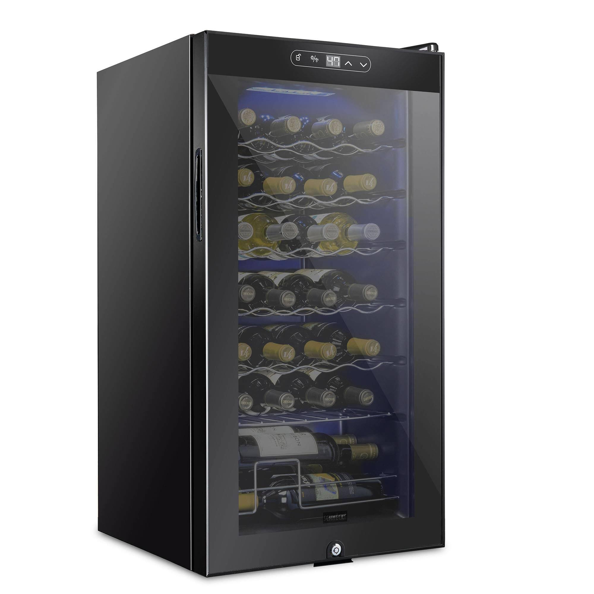 Schmecke - 28 Bottle Compressor Wine Refrigerator, Freestanding Wine Cooler with Lock - Black