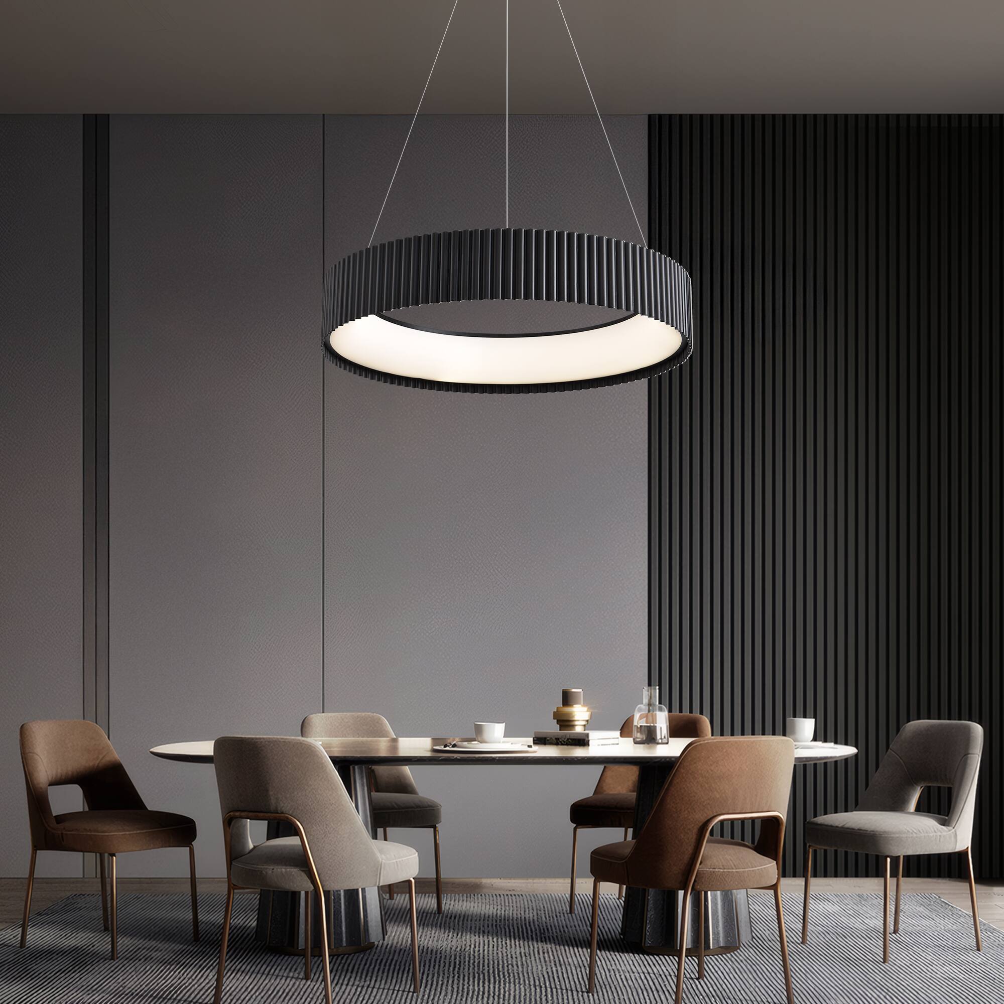 Alt View 1. RYHNUYNE - Modern LED Chandelier,Black Circular LED Pendant Light Ring with Remote, Round Hanging Light for Kitchen Dining Room - Black.