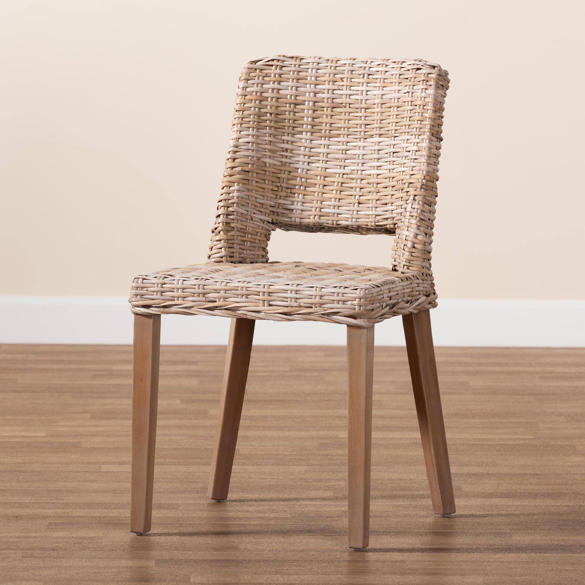 Alt View 5. bali & pari - Magy Modern Bohemian Rattan and Finished Wood Dining Chair - White/Natural Brown.