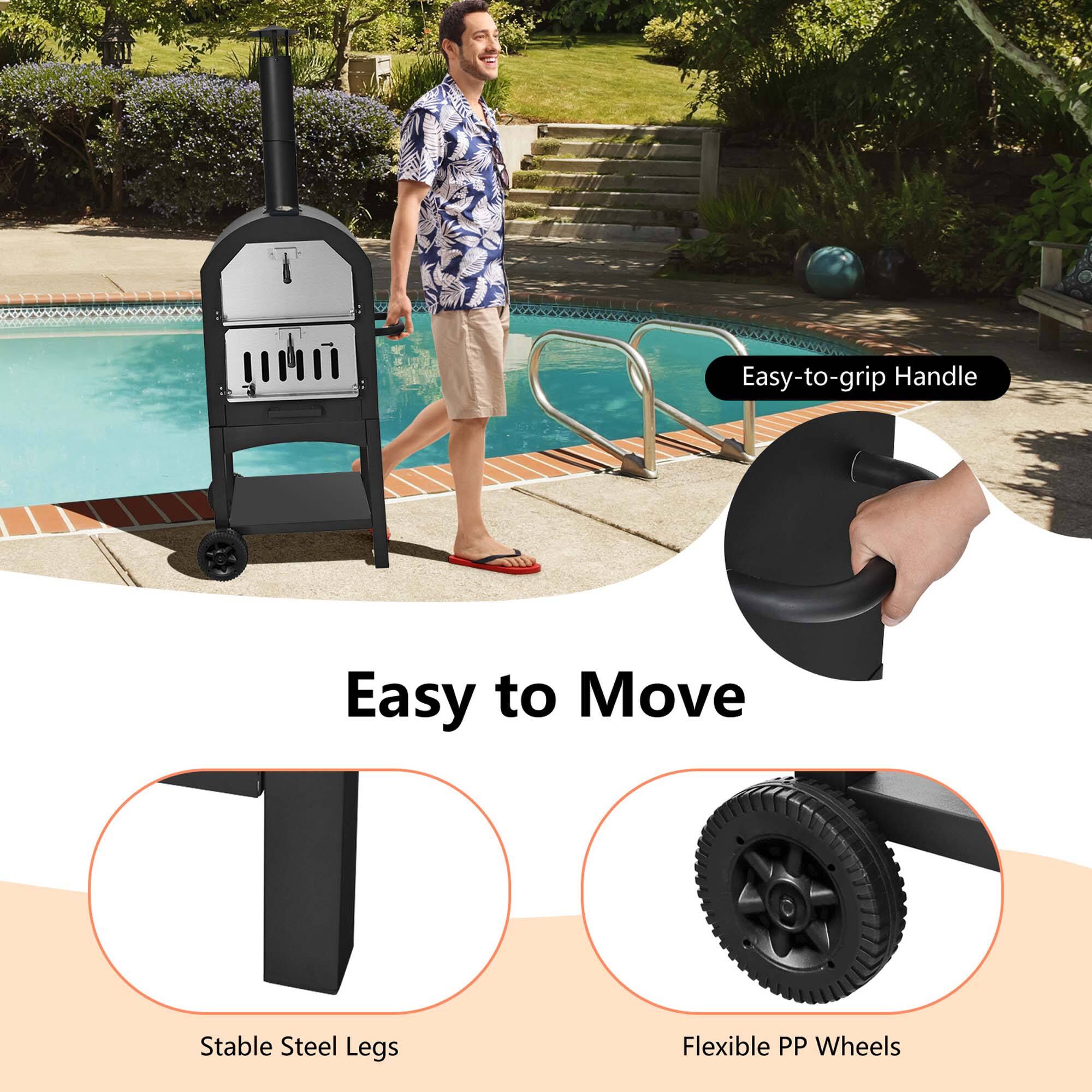 Easy-to-grip handle, easy to move, stable steel legs, flexible PP wheels.