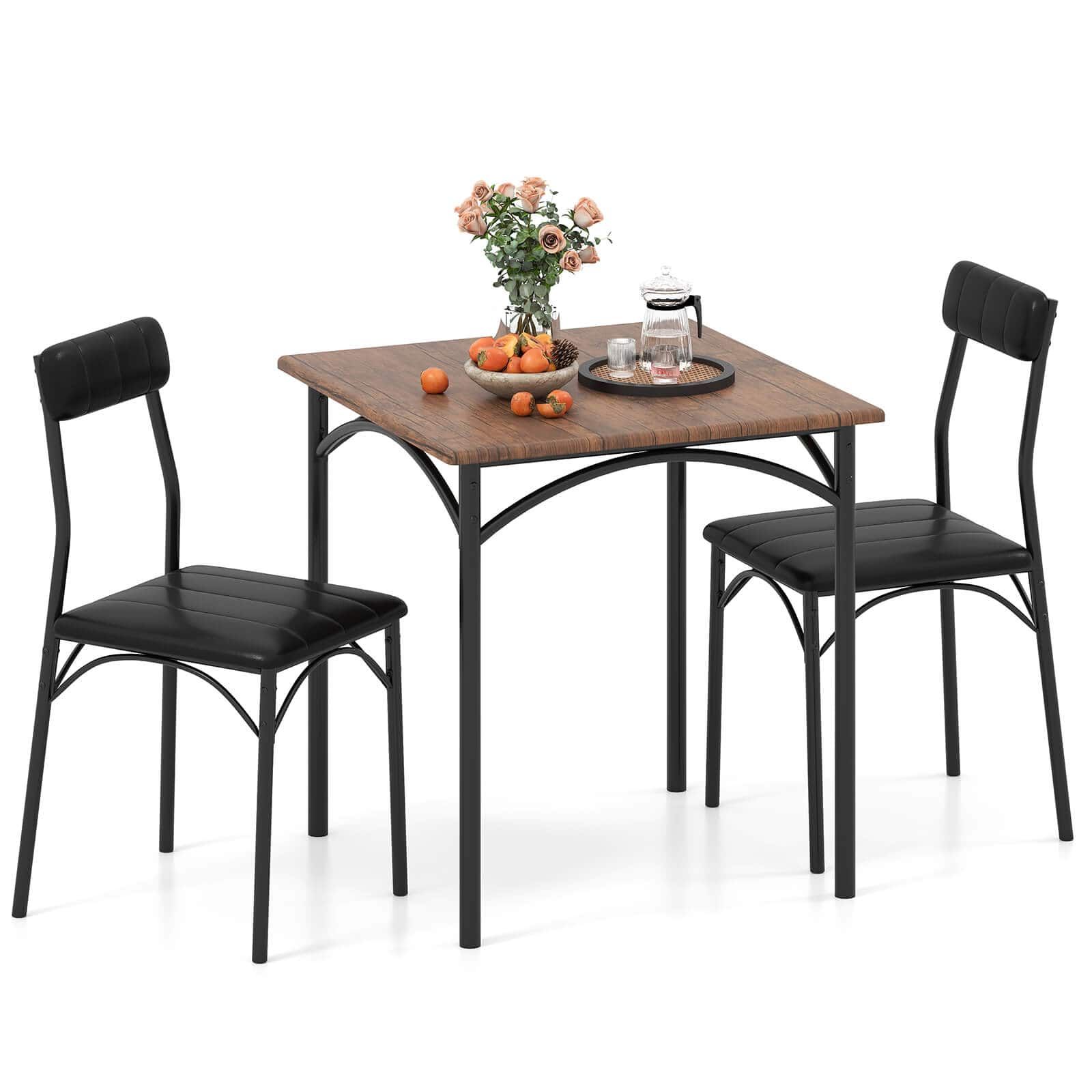 Costway - 3 PCS Dining Table Set with Upholstered Seats Padded Backrests Metal Legs - Brown price history on PriceWatchPro