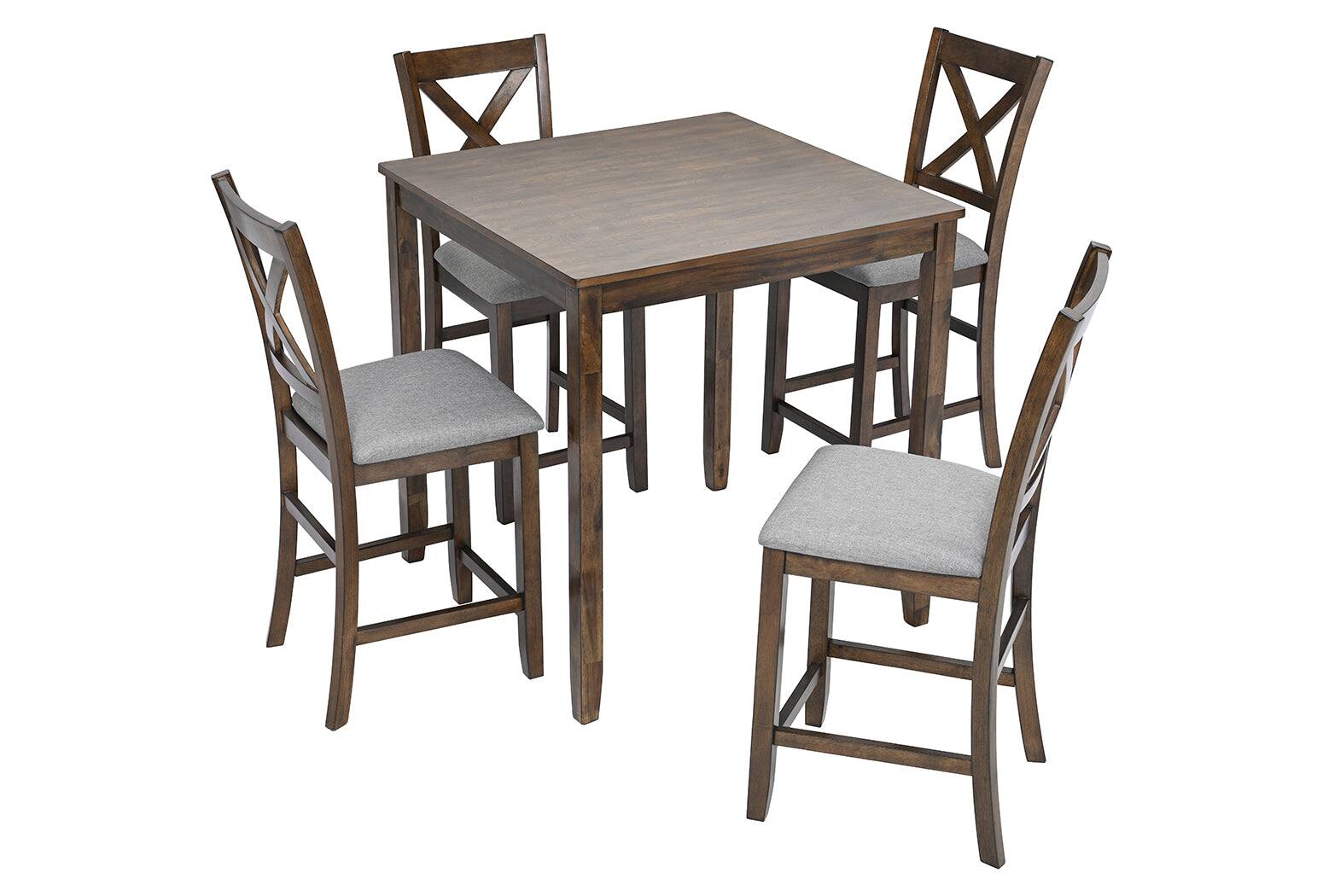 Boyel Living - 5-Piece Counter Height Dining Set, 34.5 in Square Table with 4 Upholstered Chairs - Brown