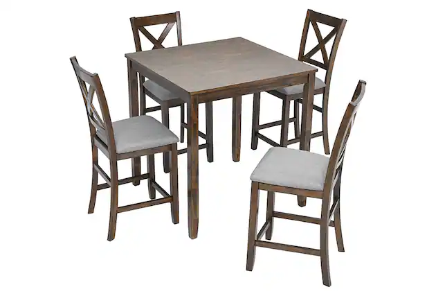 Front. Boyel Living - 5-Piece Counter Height Dining Set, 34.5 in Square Table with 4 Upholstered Chairs - Brown.