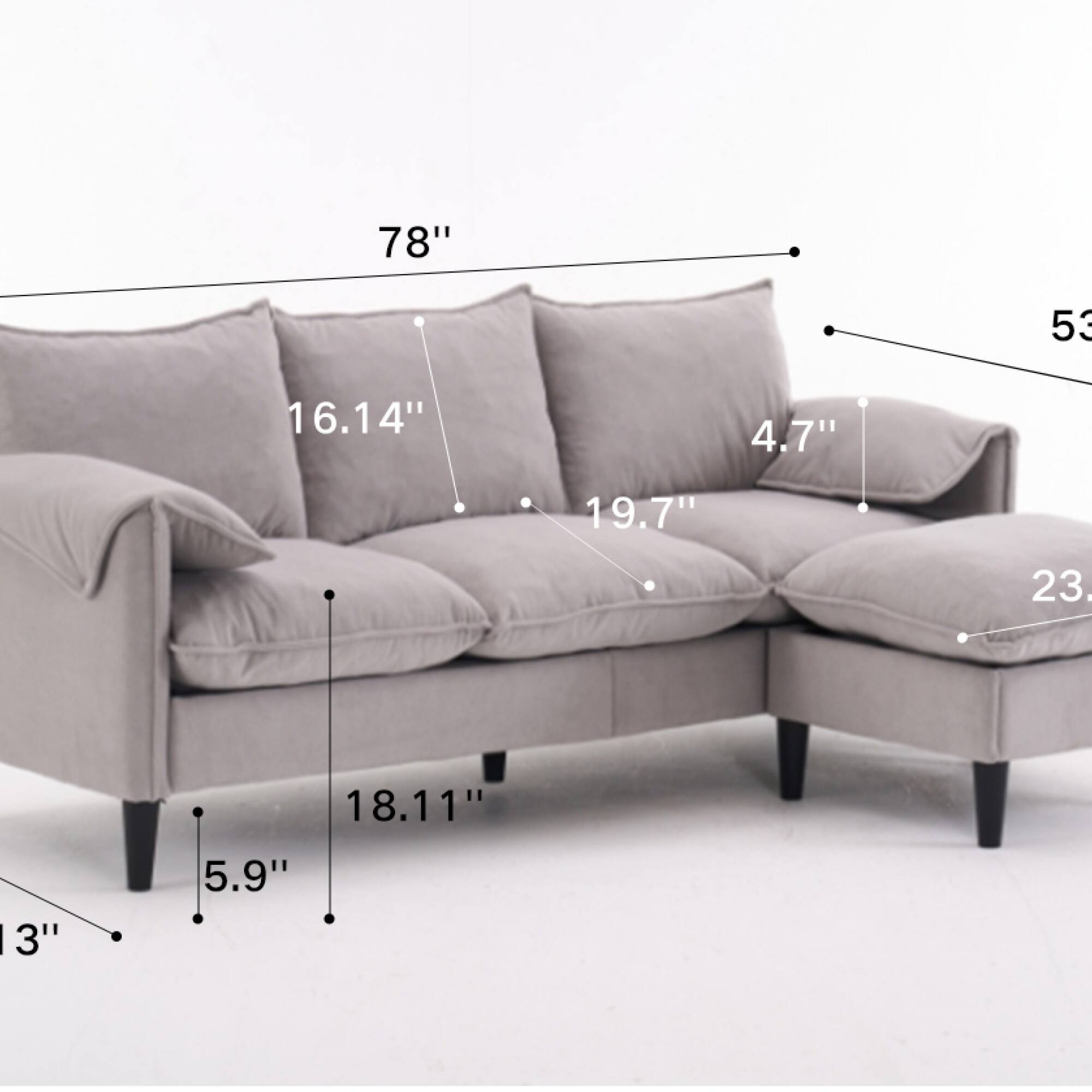 78"  
53"  
16.14"  
4.7"  
19.7"  
23"  
18.11"  
5.9"  
13"