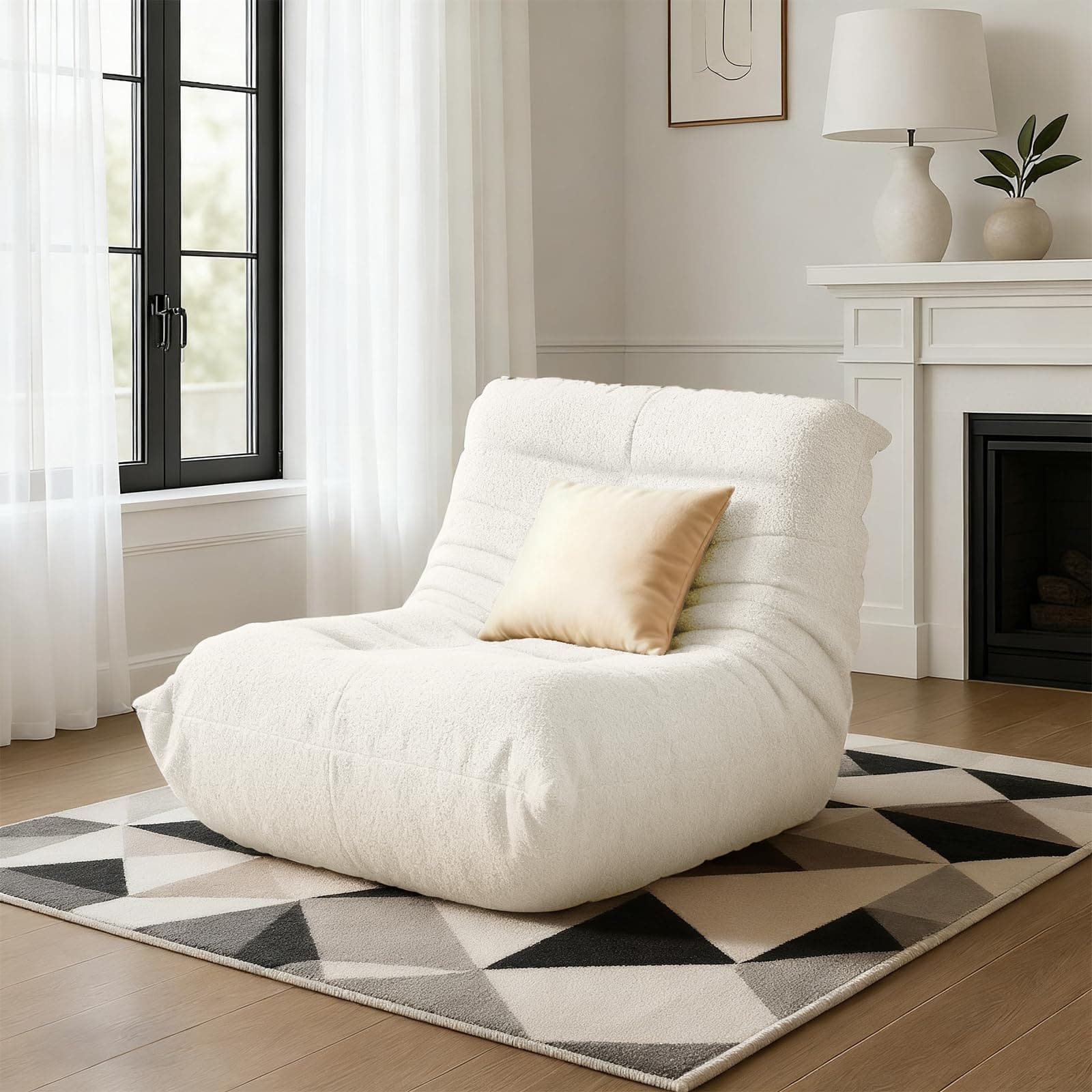 JETRANSPORT - Bean Bag Chairs For Adults Lazy Sofa Chair With Memory Foam Teddy Fabric Large Beanbag Bedroom Living - White