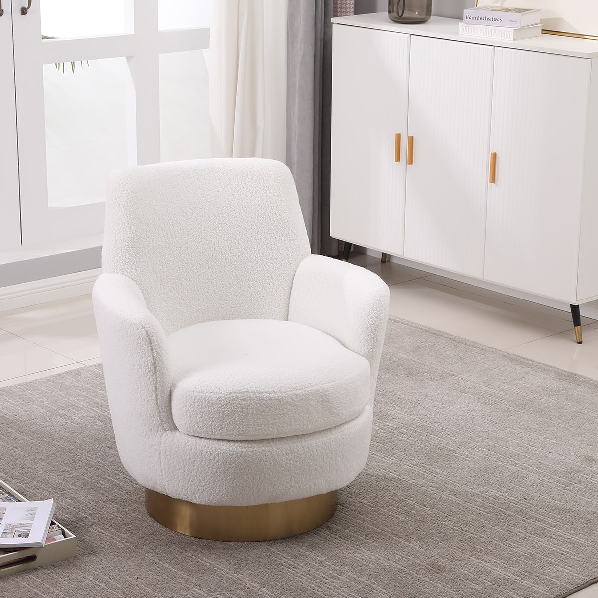 Trinkets Crazed - Swivel Barrel Chair,Modern Comfy Velvet Upholstered Round Swivel Accent Chairst,360 Degree Single Sofa Chair Armchair - Ivory