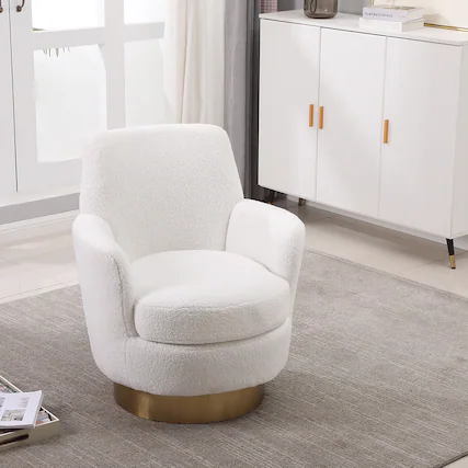 Front. Trinkets Crazed - Swivel Barrel Chair,Modern Comfy Velvet Upholstered Round Swivel Accent Chairst,360 Degree Single Sofa Chair Armchair - Ivory.