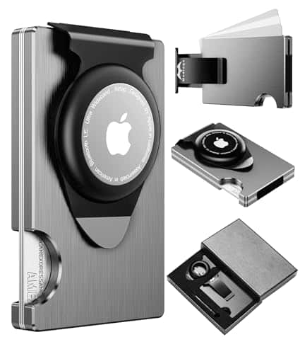 Vulpecula Spade - Apple Airtag Wallet Men Slim : Metal Air Tag Wallets Wallet with 2 Money Clip Replaceable Gift Boxed Set for Male - Silver