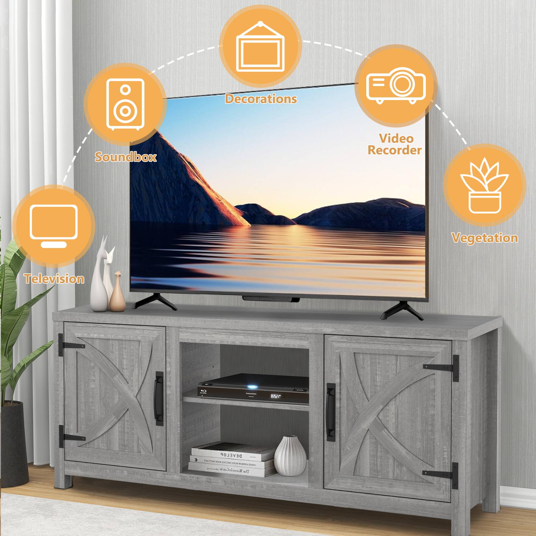 Decorations  
Soundbox  
Video Recorder  
Vegetation  
Television