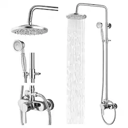 Dazzed Corner - Exposed Shower System, 8" Rainfall Head & Handheld Spray - Chrome
