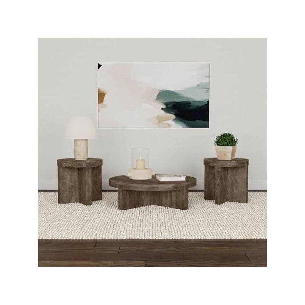 Angle. Coaster Co. of America - Kinkaid 3-piece Solid Wood Coffee and End Table Set Brown - Brown.