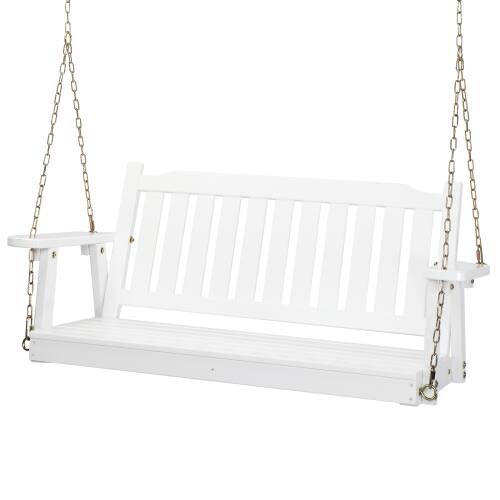 Alt View 1. Winado - Patio Wooden Porch Swing 4 FT, Straight Edge Swing Chair Bench, with Hanging Chains for In/Outdoor Courtyard Garden - White.