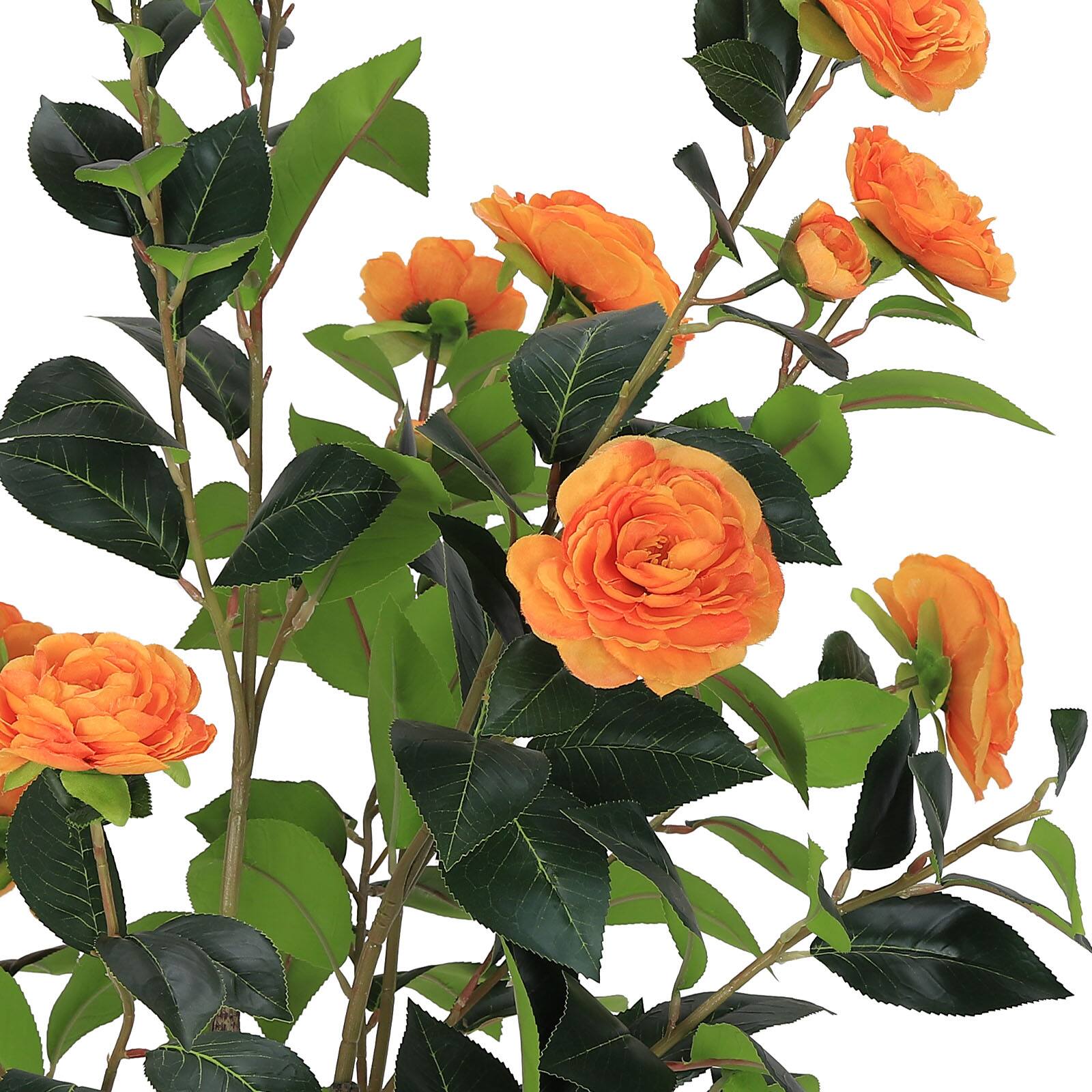 Left. Oumilen - Artificial Orange Camellia Tree in Black Pot - Orange.