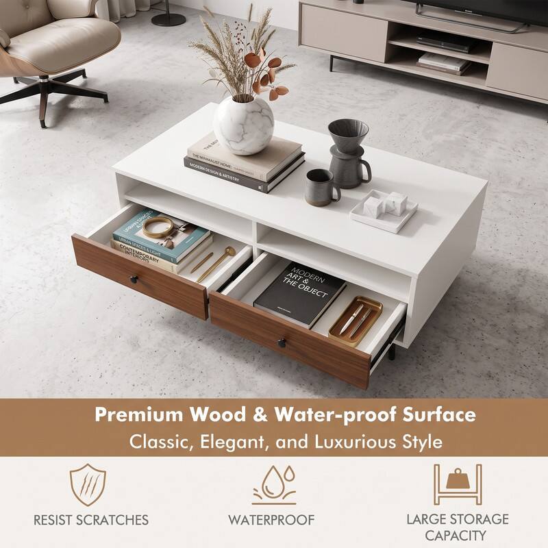 THE  
2  
URBAN SPACES CONTEMPORARY DOUS  
THE ART MODERN & OBJECT  

Premium Wood & Water-proof & Surface Classic, Elegant, and Luxurious Style  
RESIST SCRATCHES  
WATERPROOF  
LARGE STORAGE CAPACITY