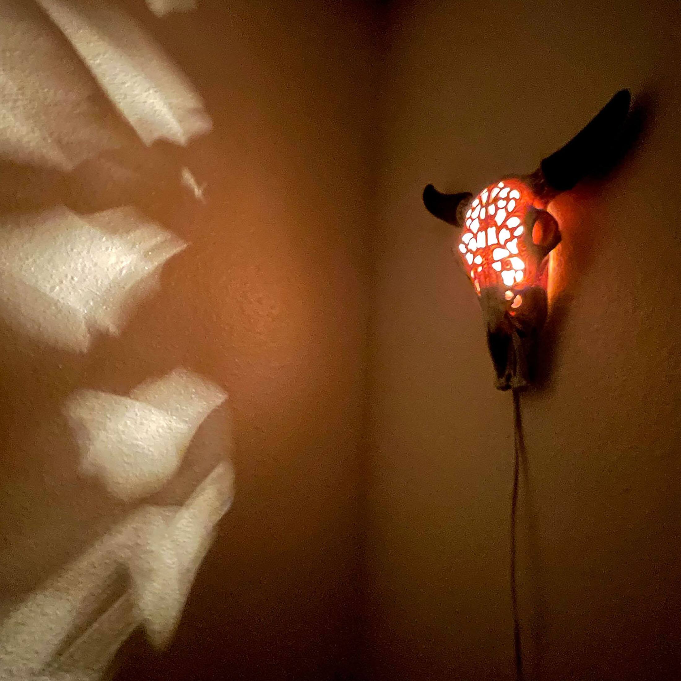 Alt View 8. Zeckos - Western Steer Skull Wall Or Table Accent Lamp w/ Removable Metal Stand LED Bulb - Multicolored.