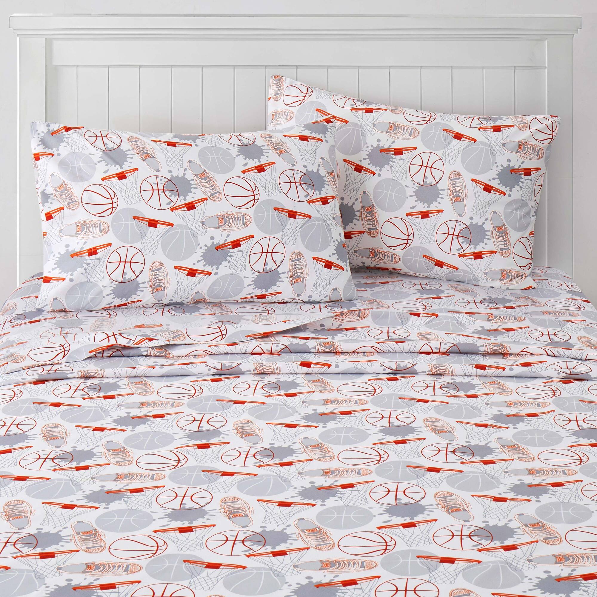 Left. Sweet Home Collection - Kids' Printed Classic & Bright Ultra Soft Microfiber Sheet Sets - Twin - Basketball.