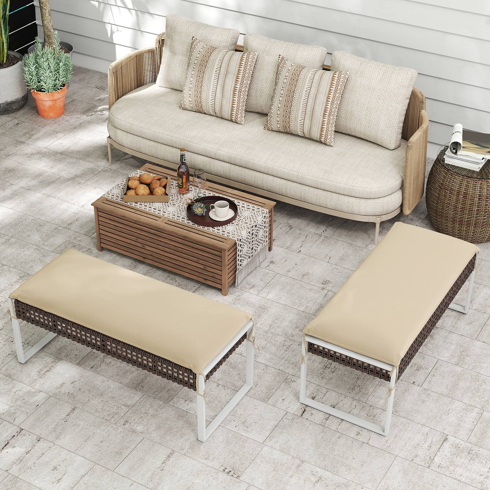 Alt View 9. Gymax - Gymax 43 Inch Patio Rectangle Ottoman w/ Metal Legs & Seat Cushion - Mix Brown, Beige.