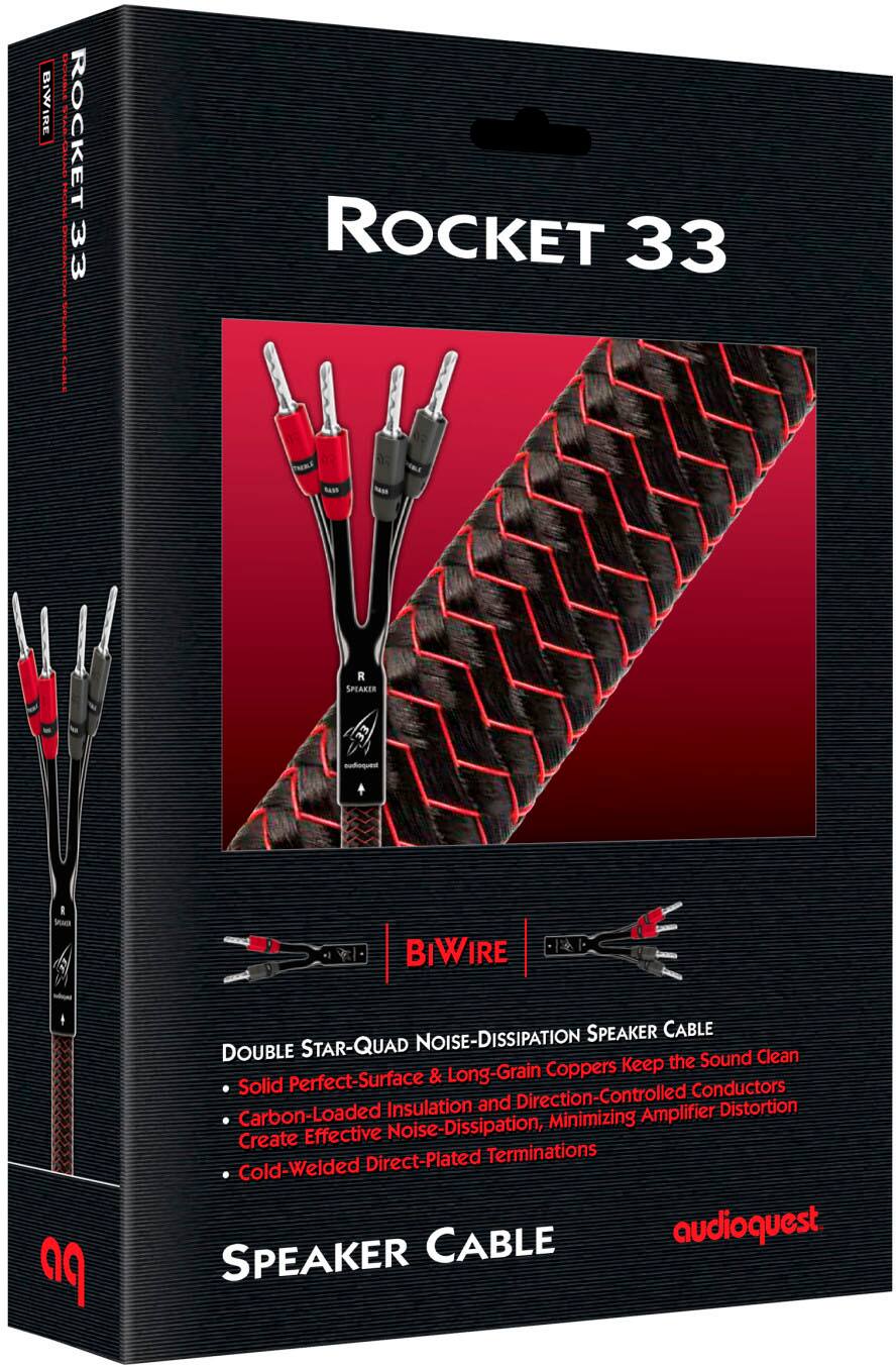 BIWIRE: ROCKET 33 | I ROCKET 33 TRL hash R SPEAKER CABLE DOUBLE STAR-QUAD Sound Clean Coppers Keep the Solid Perfect-Surface & Long-Grain Direction-Controlled Conductors Insulation and Distortion Carbon-Loaded Minimizing Amplifier Create Effective Noise-Dissipation, Direct-Plated Terminations Cold-Welded CABLE audioquest.