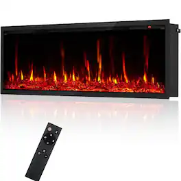 GARVEE - Recessed and Wall Mounted 50 Inch Electric Fireplace Heater with Multicolor Flame - Black