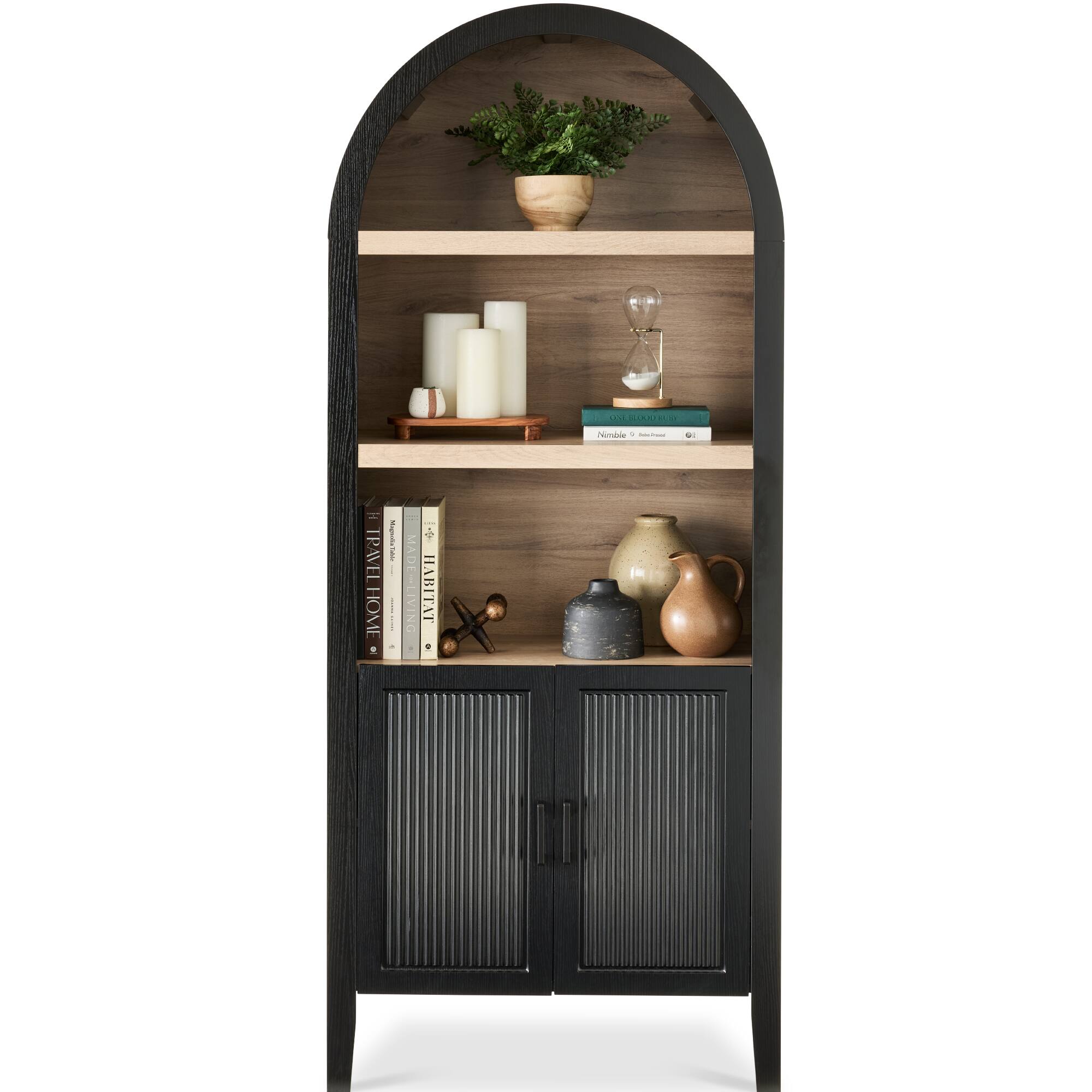 Best Choice Products - 72in Tall Arched 5-Tier Bookshelf Storage Cabinet w/ Adjustable Shelves - Black Oak
