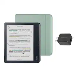 Kobo - Libra Colour eReader (Black) with and AC Bundle - 2024 - Garden Green Basic SleepCover