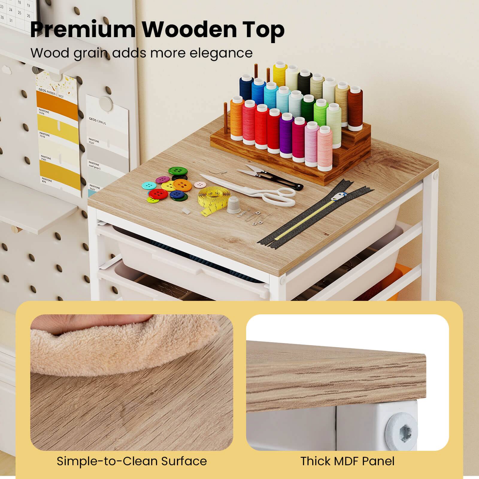 Premium Wooden Top  
Wood grain adds more elegance  

Simple-to-Clean Surface  

Thick MDF Panel