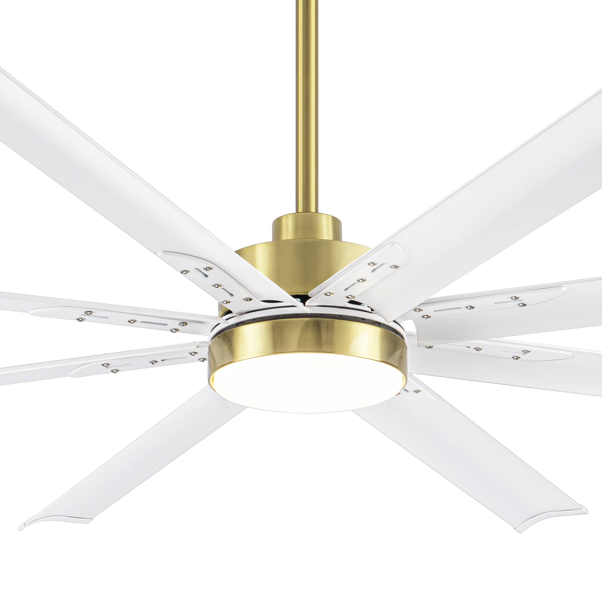 Left. Breezary - 72-In Large Ceiling Fan with 8 Aluminum Blades, DC Motor, 6-Speed Remote with Timer, 2 Downrods, Light/No Light Option - Gold and White (With Light).