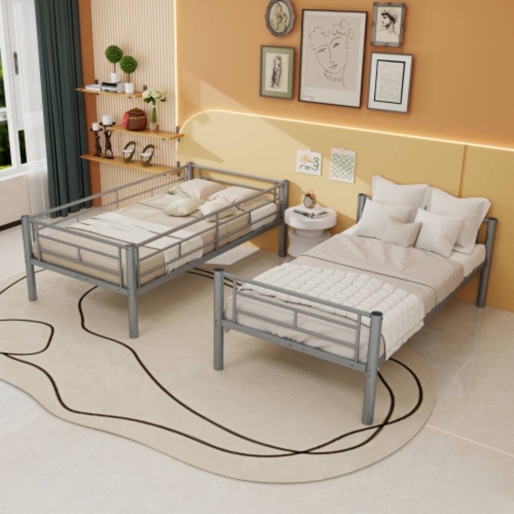 Alt View 2. LUCKY ONE - Twin Over Twin Metal Bunk Bed for Kids, Durable Steel Structure with Ladder and Guardrail, Converts to 2 Separate Beds - Silver.