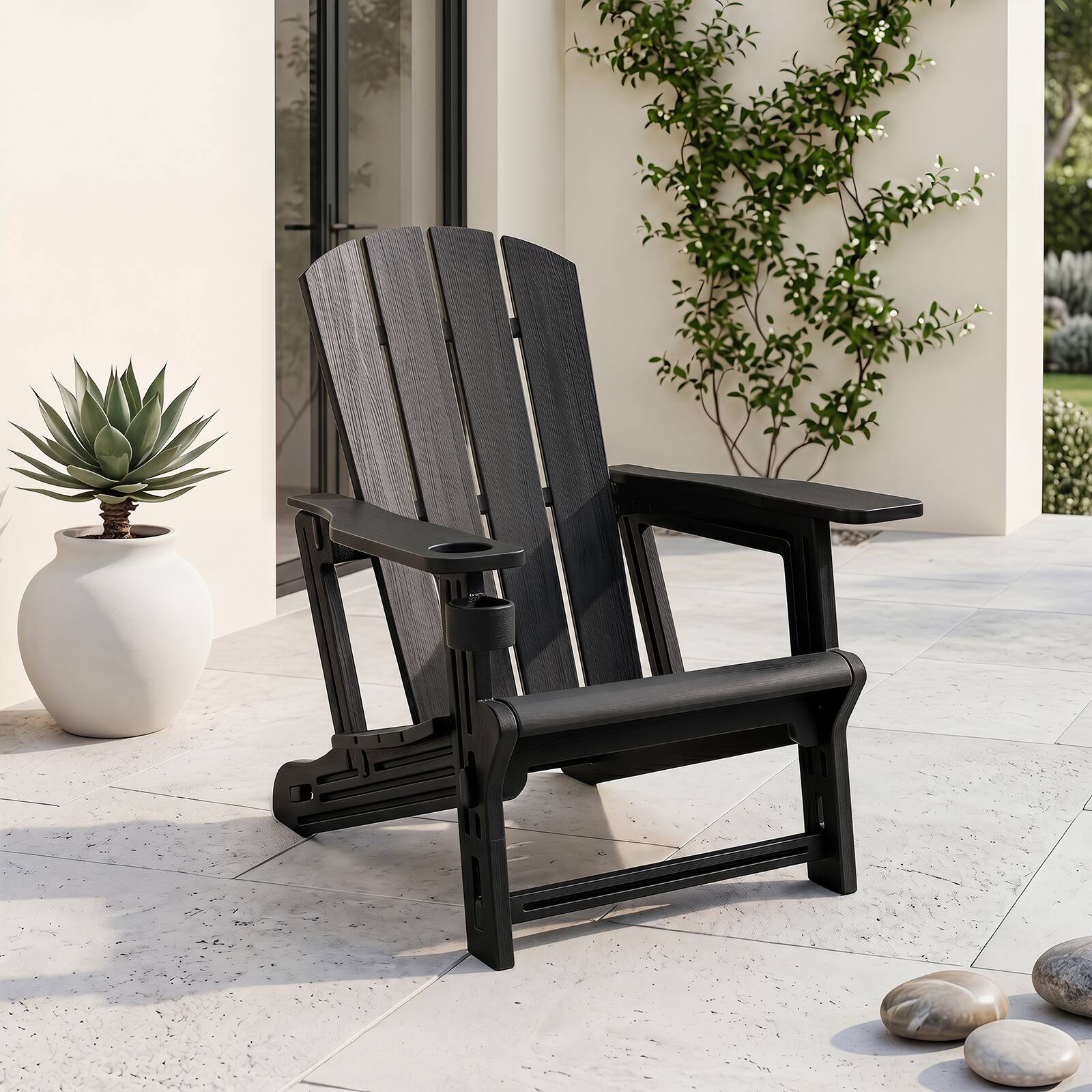 Alt View 1. Costway - Costway 4 PCS HDPE Adirondack Chairs with Realistic Wood Grain, Extended Backrest - Black.
