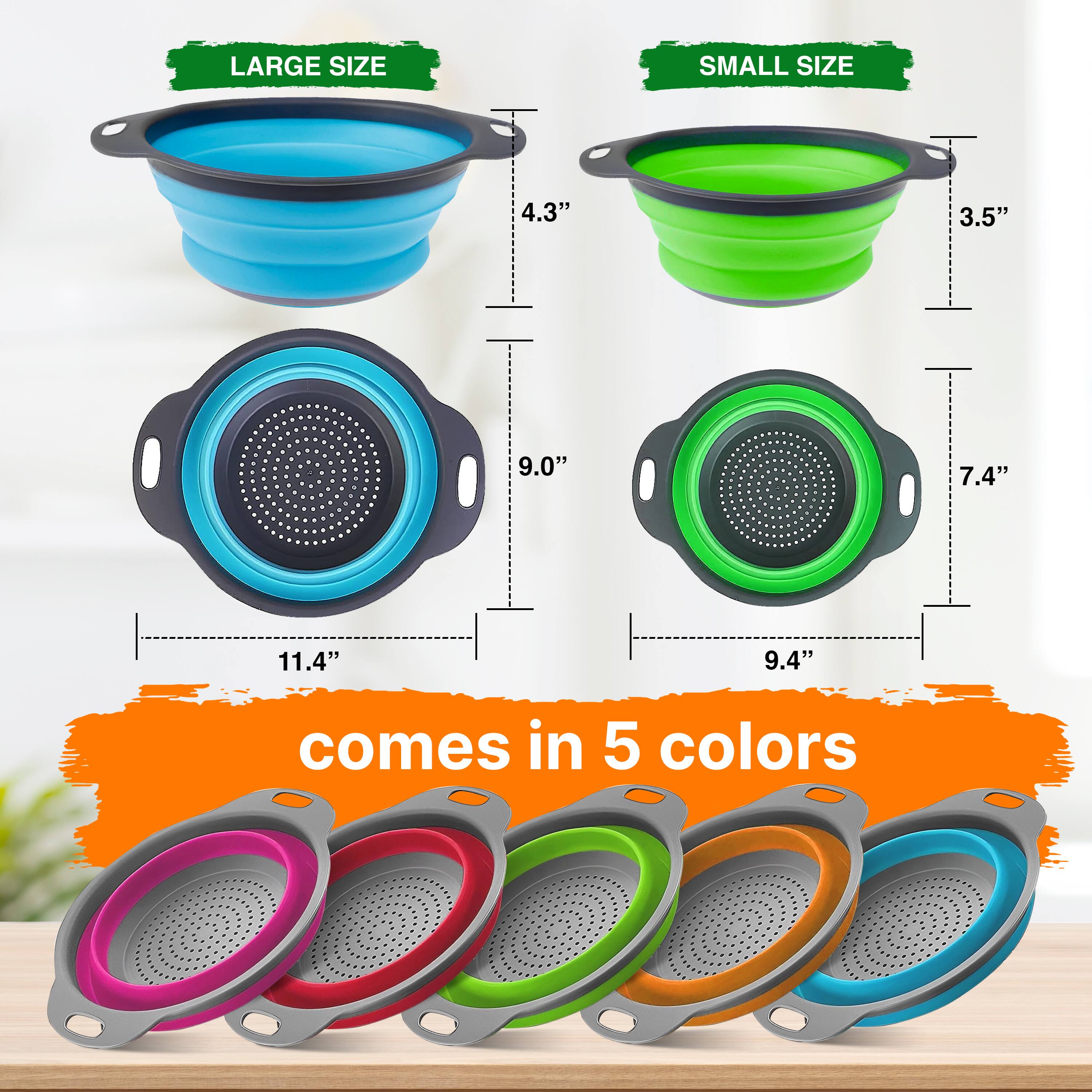 LARGE SIZE SMALL SIZE  
4.3" 3.5"  
9.0" 7.4"  
11.4" 9.4"  
comes in 5 colors