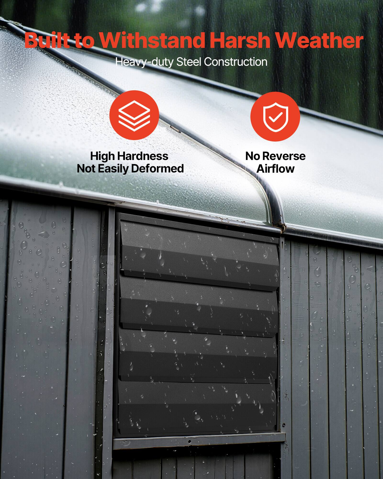 Built to Withstand Harsh Weather  
Heavy-duty Steel Construction  
High Hardness  
Not Easily Deformed  
No Reverse Airflow