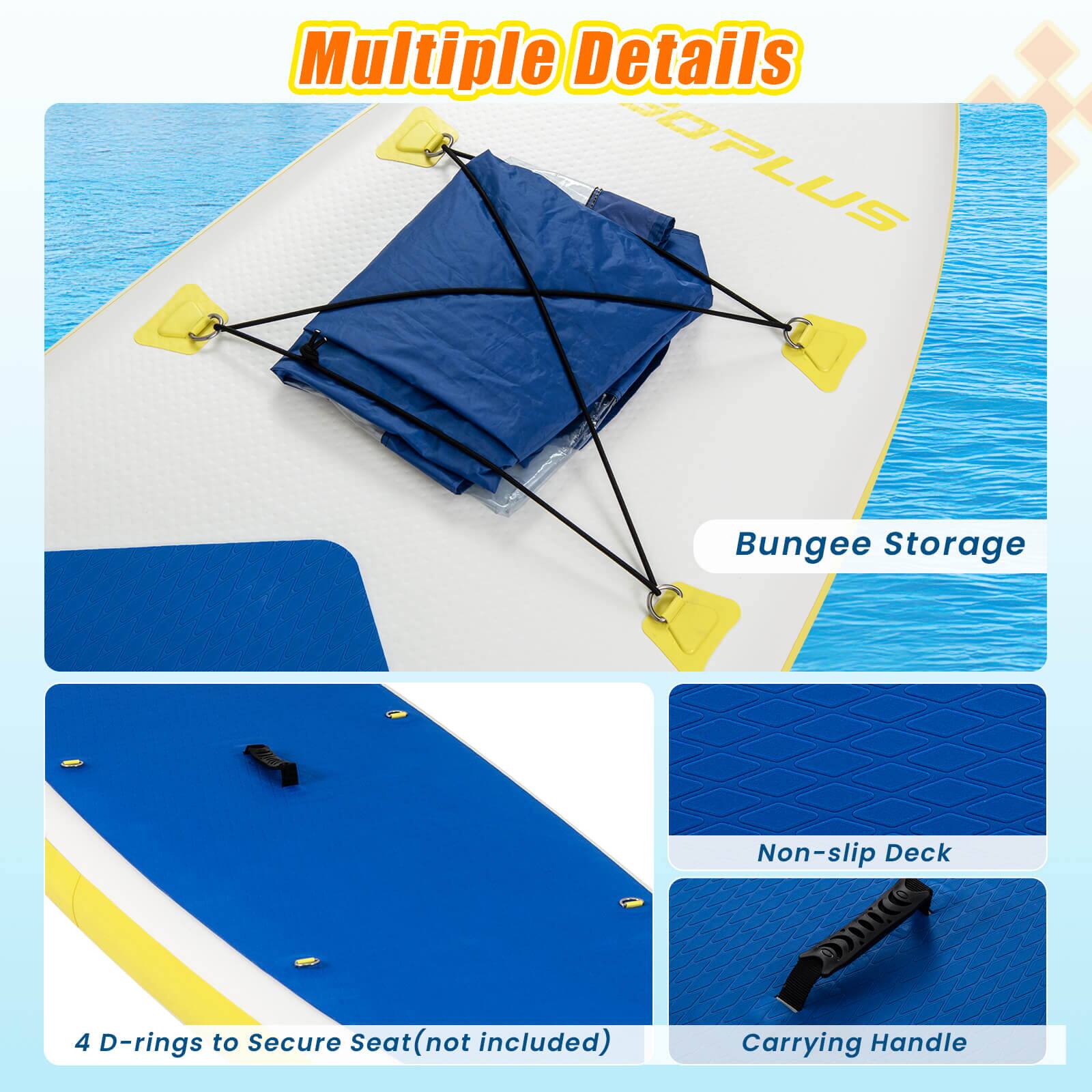 Multiple Details Fa OPLUS Bungee Storage Non-slip Deck 4 D-rings to Secure Seat (not included) Carrying Handle