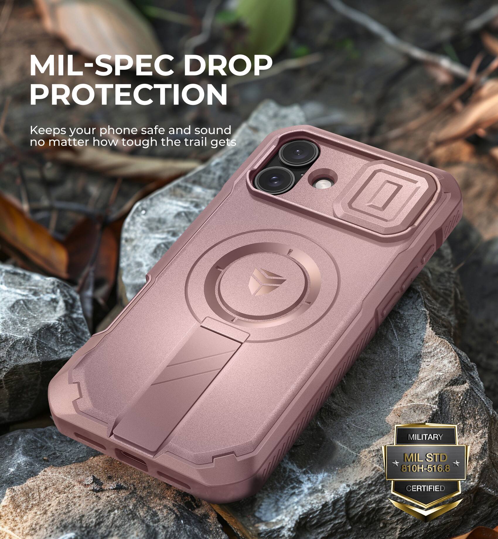 MIL-SPEC DROP PROTECTION Keeps your phone safe and sound no matter how tough the trail gets MILITARY MIL STD 810H-516.8 CERTIFIED