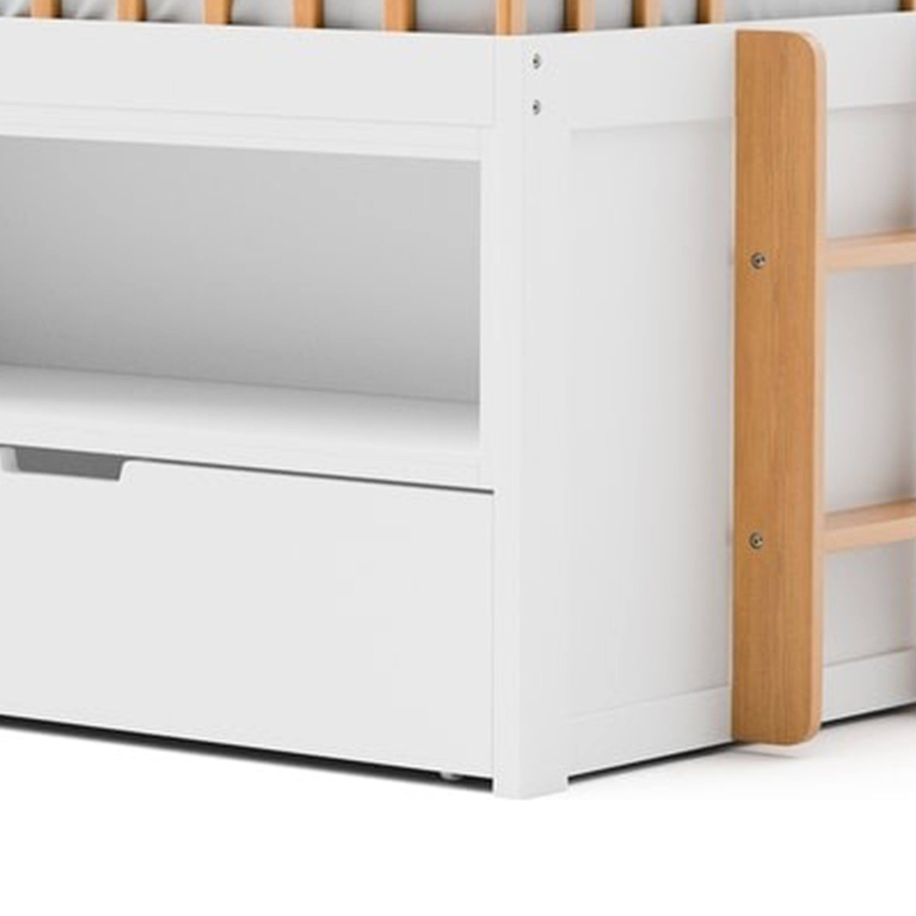 Alt View 3. Manhattan Lane - Lexo Twin Bookcase Bunk Bed w Trundle and Ladder - White, Oak Brown.