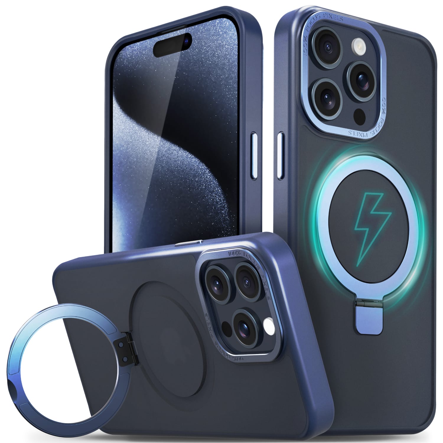 Vena - For Apple iPhone 15 Pro Max Case Magsafe, iPhone 15 Pro Max Cover Magnetic Ring Kickstand, Compatible with MagSafe, Blue - Multicolored