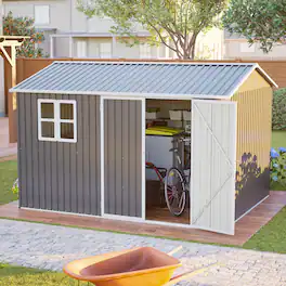 Loheer - 10x8 Heavy Duty Metal Storage Shed Outdoor Tool Shed with Window and Lockable Doors Dark Gray