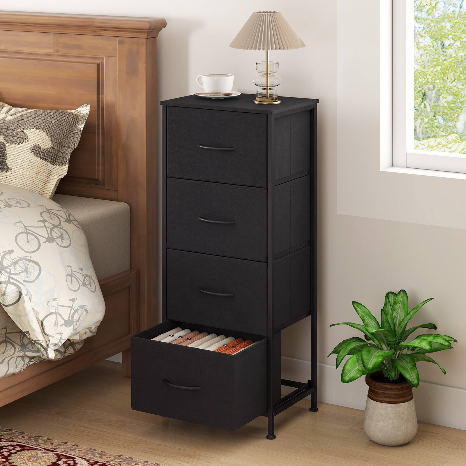 Alt View 1. Costway - Costway Dresser Nightstand with 4 Roomy Fabric Drawers Heavy-Duty Metal Frame for Dorm - Black.