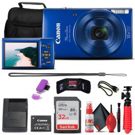 Canon - PowerShot ELPH 190 IS Digital Camera (Blue) + 32GB Card + More Bundle