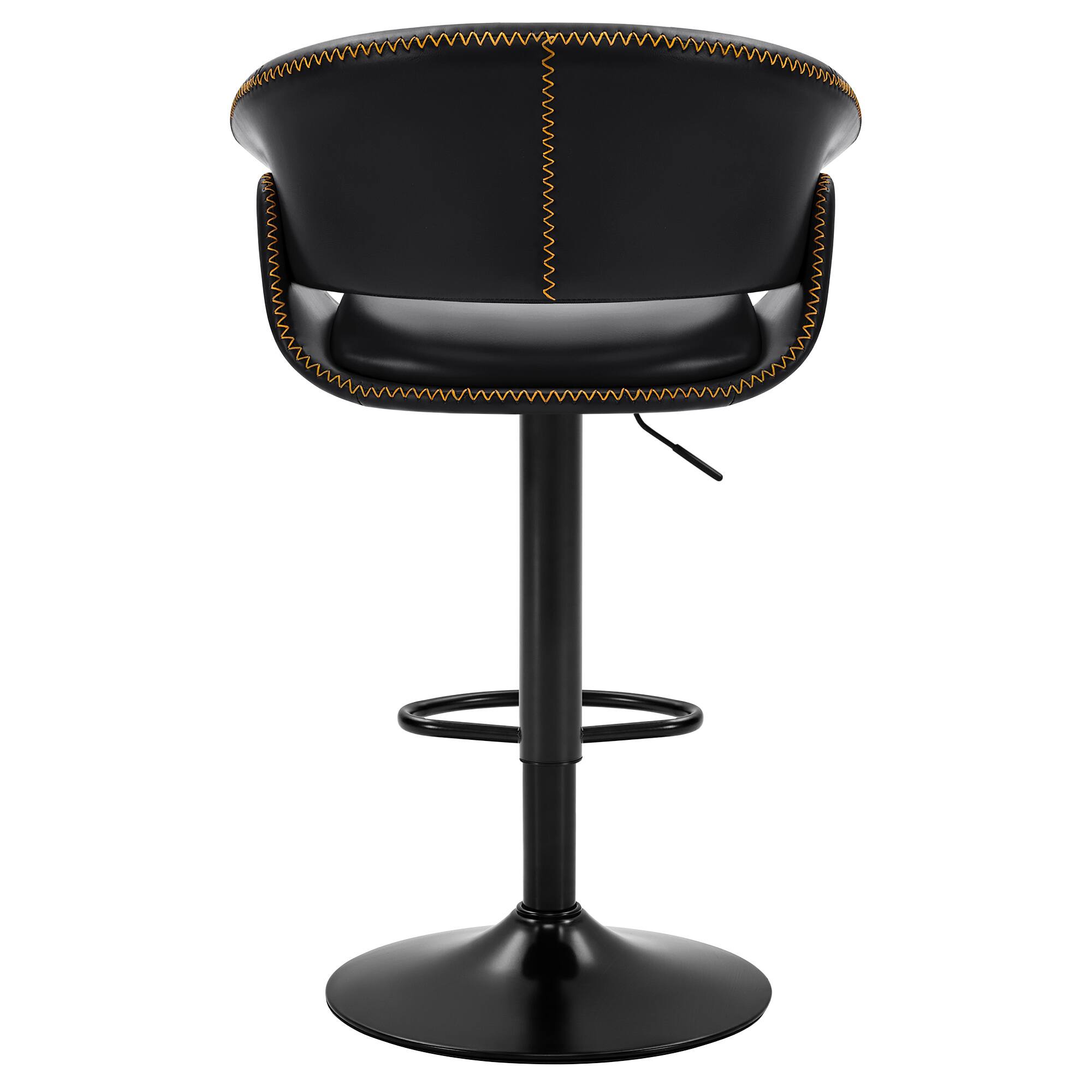 Back. Brick Attic - 3PCS 24"-32"Adjustable Height Upholstered Low Back Bar ,360° Swivel PU Counter Stool  with  Footrest - Black.