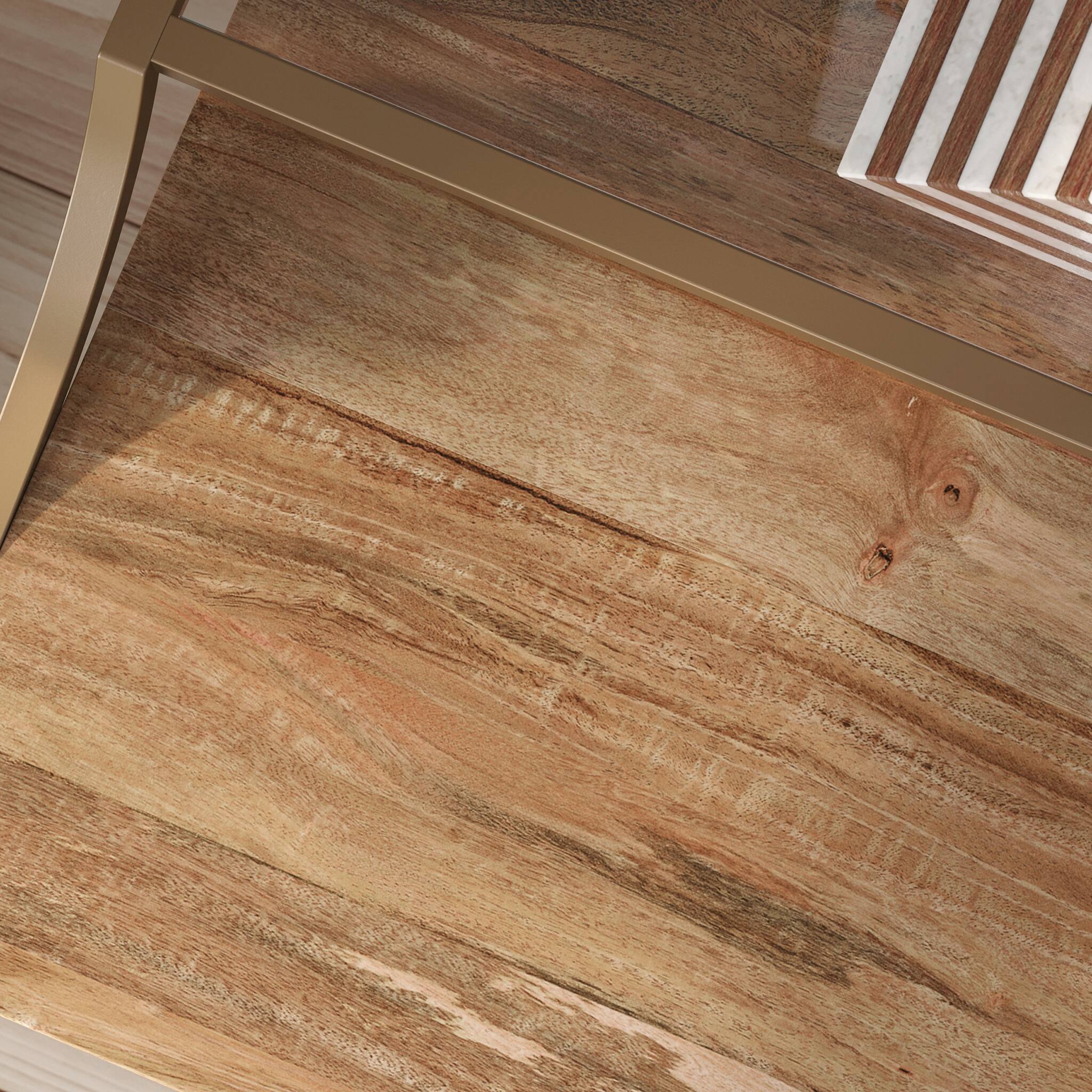 Alt View 5. Spaco - Ornate Writing Desk, Satin Gold Frame, Glass Display Shelf, Compact Office - Brown.