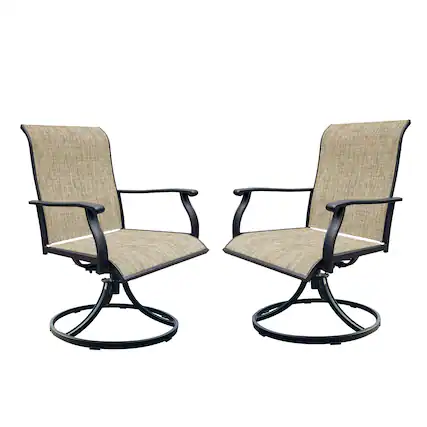 Front. Mondawe - Set of 2 Swivel Breathable Textilene Dining Chairs - Black+Brown.