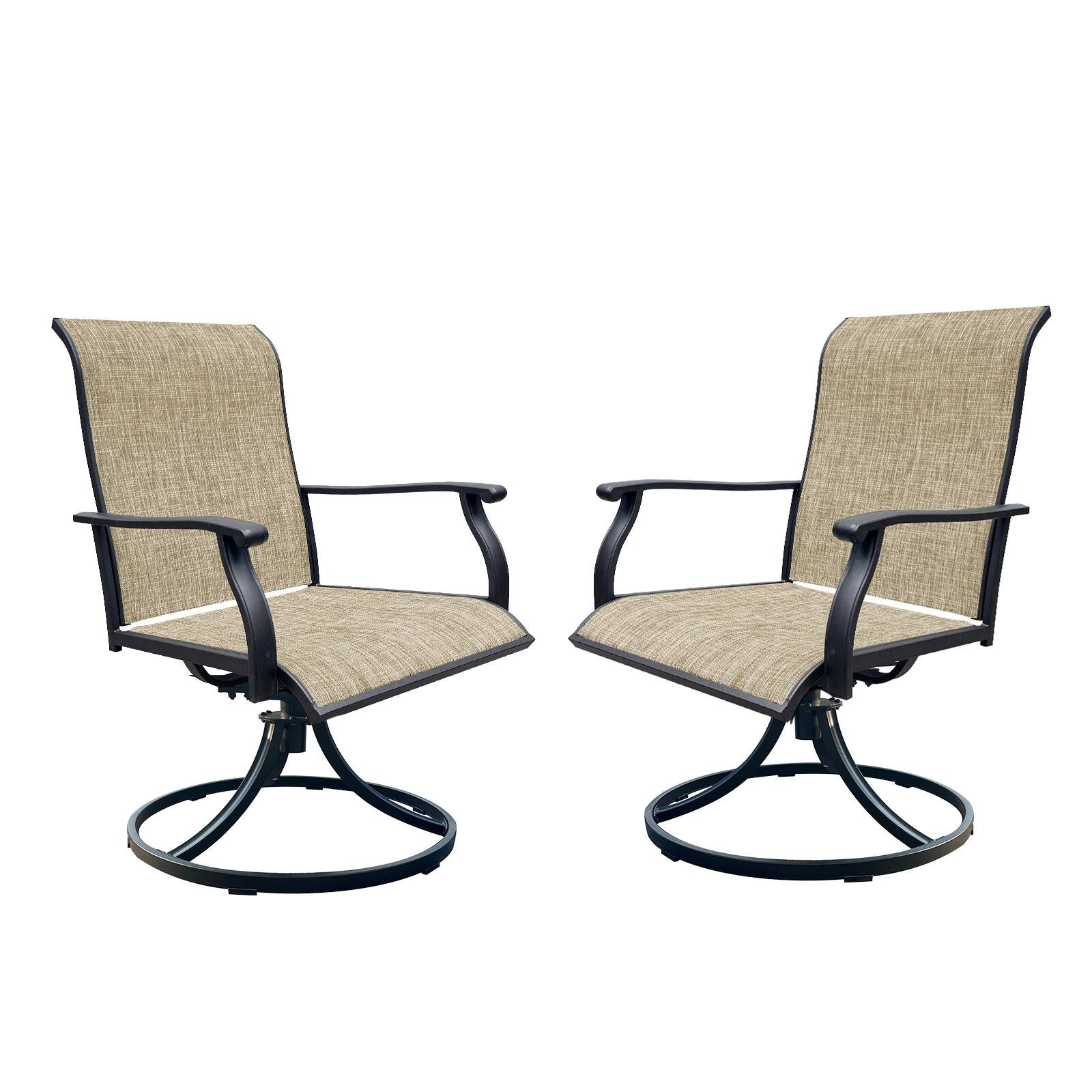 Front. Mondawe - Set of 2 Swivel Breathable Textilene Dining Chairs - Black+Brown.
